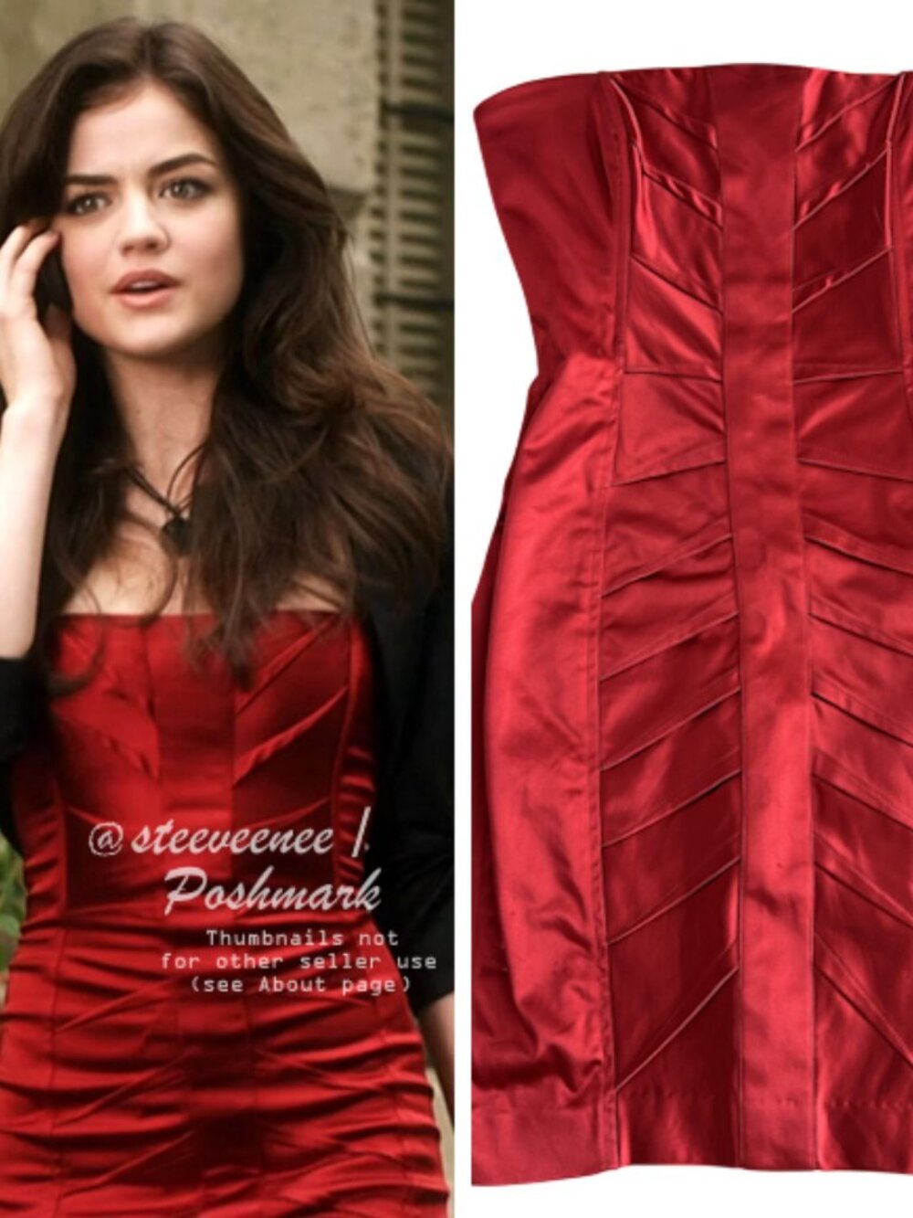Bebe Strapless Satin Dress ASO Aria Montgomery